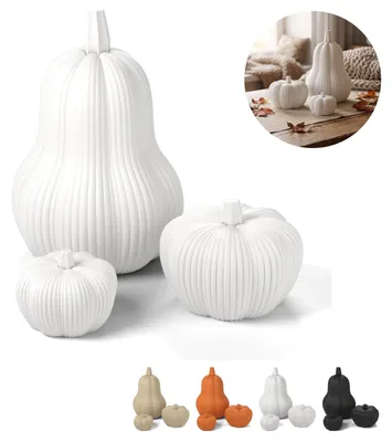 Immagine prodotto di Zucche decorative set di 3 rigate opache decorazioni autunnali Halloween – Bianco