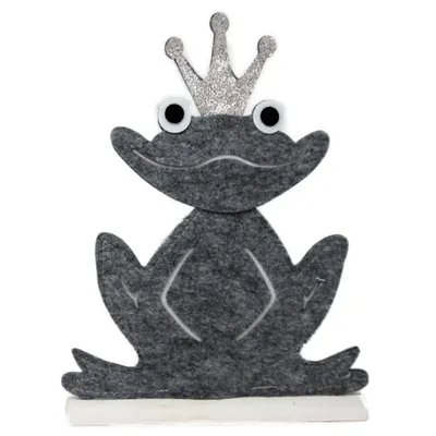 Immagine prodotto di Rana in feltro seduta su una base di legno Articolo decorativo con  26x4x35cm