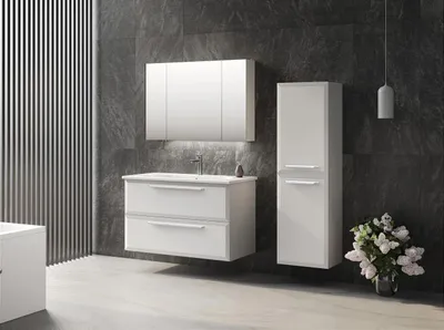 Obrázek produktu pro Orka | Koupelnový nábytek - 100 cm - Bílý vysoký lesk - Moderní design - Se zrcadlem a umyvadlem - Tiché zavírání