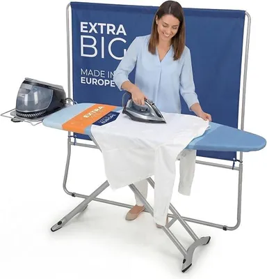 Imagen del producto de Tabla de planchar para central de vapor, grande, XXL, estable, mesa de planchar ancha. Tablas de planchar - superficie de planchado de 130x48 cm
