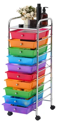 Immagine prodotto di VEVOR Carrello portautensili con 10 cassetti, contenitore mobile con ruote, dimensioni 395x335x990mm, disponibile in vari colori, struttura in metallo, superficie di appoggio, maniglie, ruote piroettanti con 2 freni, ideale per ufficio, officina, laboratorio, stanza degli hobby, garage