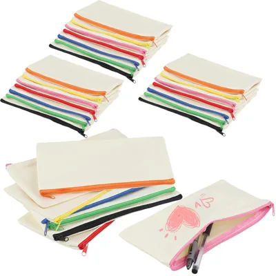 Stoffbeutel-Set, 28 Stück, 21 x 12 cm, mit Reißverschluss, zum Bemalen