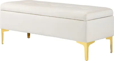 Produktbild von Sitzbank mit Stauraum, Polsterbank mit Samtoptik, Metallbeine, Bettbank für Wohnzimmer, Schlafzimmer, Flur, 120 x 44 x 44,5 cm, Beige