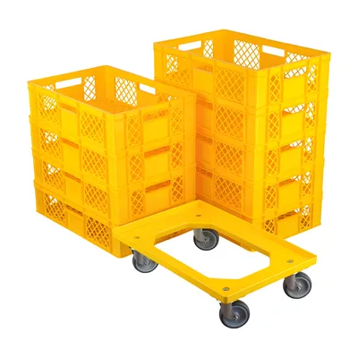 Produktbild von 9 Stück Bäckerkisten 600 x 400 x 150 mm + 1 Transportroller Typ C Farbe: gelb