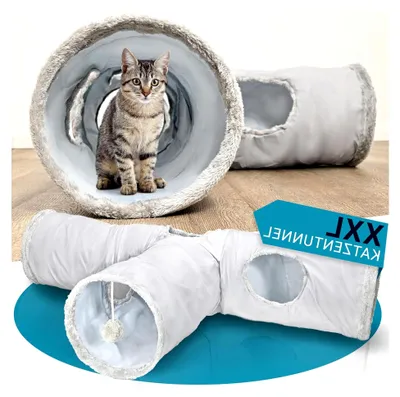 Produktbild von Katzentunnel XXL für kleine und große Katzen - robuster Spieltunnel zur Beschäftigung - 115 cm langer Tunnel mit verschiedenen Öffnungen und Spielball