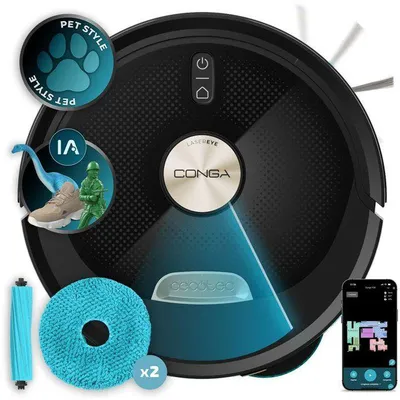 Image de Aspirateur Robot Laveur CECOTEC Conga M100 Spin AI, 20000 Pa, 220 m², Noir