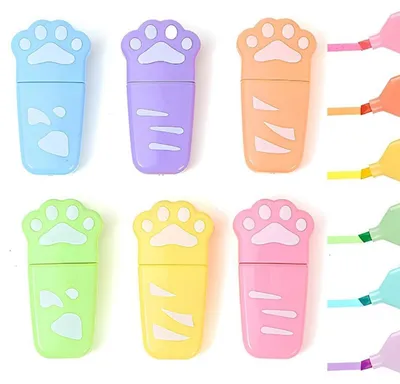 Produktbild von Textmarker Katzenpfoten-Design Pastellfarben 6 Stück