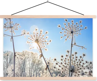 Produktbild von MuchoWow® Textilposter Pflanzen - Schnee - Stilleben 60x40 cm mit holzfarbenen Rahmen - Bilder