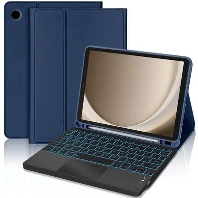 Image de Coque Clavier pour Samsung Galaxy Tab A11 Plus / A9 Plus, CuirPolyuréthaneBleu Marine avec Clavier Rétroéclairé