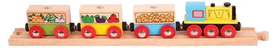 Zdjęcie produktu dla Bigjigs Rail Pociąg towarowy z warzywami + 3 tory