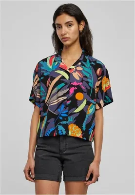 Immagine prodotto di Camicia da donna Urban Classics Ladies Viscose Resort Shirt blackfruity - 5XL