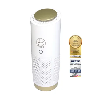 Image de Purificateur d'air portable toGo Filter avec filtre HEPA 13 et charbon actif, fonctionnant sur batterie, idéal pour la voiture, les voyages, la maison, sur une table, pour des pièces de 15 m² (blanc)