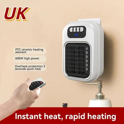 Produktbild von Mini-Wandheizlüfter 220 V, 385 W, mit LED-Display, Thermostat und Fernbedienung - Weiße UK