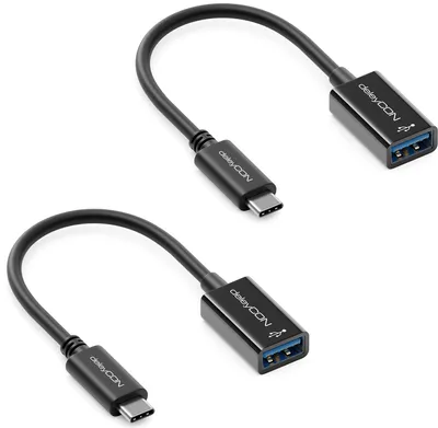 Produktbild von deleyCON 2 Stück USB-C auf USB OTG Adapter Kabel 17cm - USB 5 Gbit/s Handy OTG Adapter - Thunderbolt 3/4 auf USB 3.0 Kompatibel mit iPhone 16 15 Pro Max MacBook Pro Air 2023 iPad Mini iMac