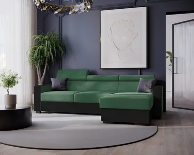 Produktbild von GOLDSTOFF DIWIA Ecksofa 202 x 130 cm mit Schlaffunktion & Bettkasten – Schlafsofa L-Form mit Kopfstützen Stauraum (Grun+schwarz)