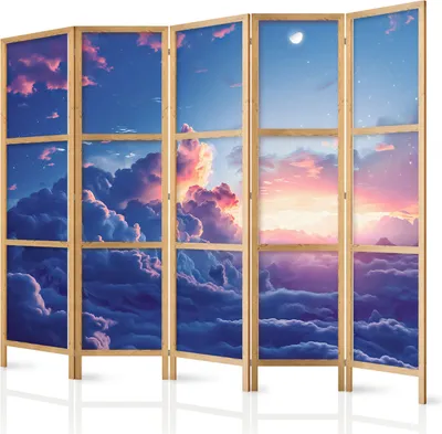 Zdjęcie produktu dla Parawan japoński Tła i desenie 225x172 cm 5-częściowy niebieski