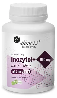 Productafbeelding van Aliness Inositol Myo-D-Chiro 650 mg + Vitamine B6 P-5-P, 100 capsules