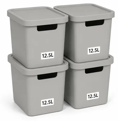 Produktbild von Plastard Aufbewahrungsbox mit Deckel 4er-Set 12,5 Liter in Grau, KI-generiertes Bild