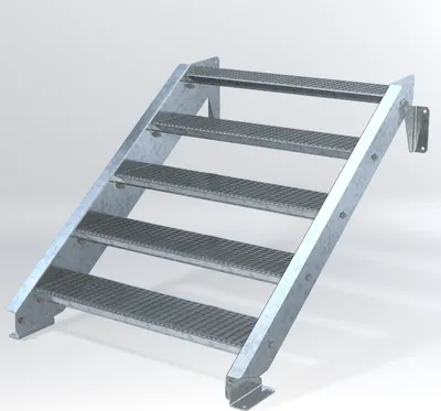 Produktbild von Stahltreppe 5 Stufen bis Höhe 100 cm, Laufbreite : 100 cm kein Geländer ST 2 (31 / 31 mm gezackt)