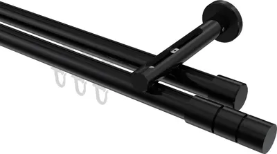 Produktbild von Interdeco Innenlaufstange / Gardinenstange mit Innenlauf Schwarz, Typ Siteno Elanto (Rillenzylinder), 20 mm Ø 2-läufig, 420 cm