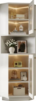 Produktbild von STILVORA Eckschrank mit LED-Lichtleiste&verstellbaren Einlegeböden,Hochschrank mit großen Glastüren,Badezimmerschrank mit Ablagefächer,Weiß
