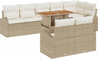 Produktbild von Modulares Garten-Sofa-Set, 9-teilig mit Stauraum, Poly Rattan, UV-beständig, Beige, für 8 Personen, Outdoor