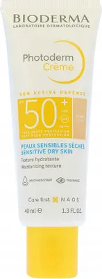 A tube of Bioderma Photoderm Creme SPF 50 for sensitive dry skin.