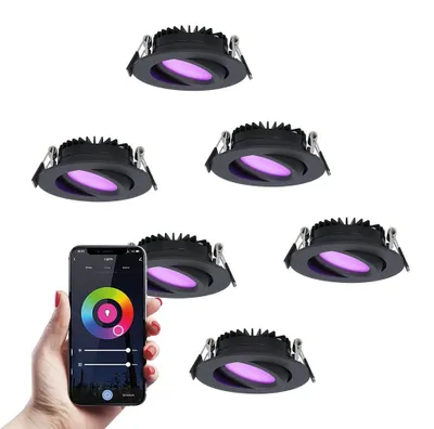 Produktbild von hoftronicsmart LED Einbaustrahler 6W 480lm RGBWW Schwarz IP44 Schwenkbar 6er Set
