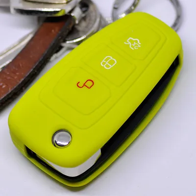 Produktbild von Auto Schlüssel Hülle Silikon Schutz Cover Apfelgrün kompatibel mit Ford Mondeo Focus S-Max Fiesta Transit 3 Tasten Klappschlüssel