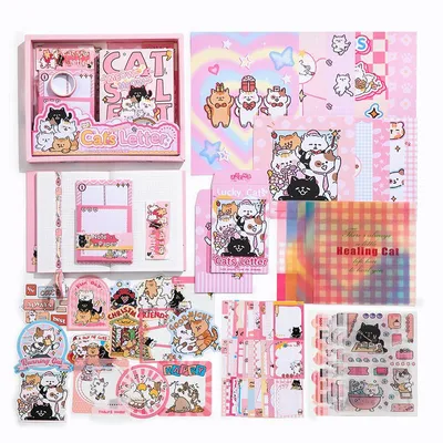 Produktbild von Simno® A6-Bullet-Journal-Set, 195 Teile, 12 Zubehörarten – Katzenbrief