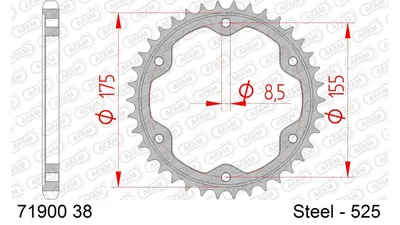 Produktbild von AFAM Kettenrad 71900-38 radseitig Hinten für KTM MOTORCYCLES DUKE 0,48kg