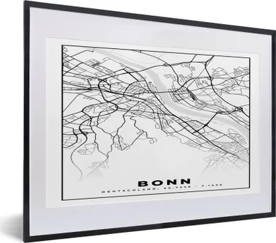 Produktbild von MuchoWow® Gerahmtes Poster Bonn - Karte - Stadtplan 40x30 cm - Poster mit Schwarzem Bilderrahmen Wandposter Rahmen Foto Bilder - Bilderrahmen - Poster im Rahmen