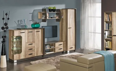 Produktbild von Wohnzimmermöbel Wohnzimmer Komplett - Set E Sichling, 6-teilig, Farbe: Eiche Braun