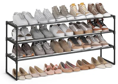 Produktbild von Schuhregal - Schuhständer 3 Ebenen - Metall - Für 15–18 Paar - Stapelbar - Freistehend - Schwarz