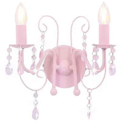 Image de vidaXL Applique murale avec perles rose 2 × douilles E14