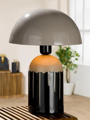 Tischlampe, Metall, grau/schwarz, H. 37 cm, D. 26 cm