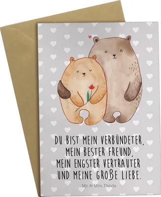 Produktbild von Mr. & Mrs. Panda Glückwunschkarte Bären Liebe - Grau Pastell - Geschenk, Grußkarten, Blume, hochzeitskarten, osterkarten, Hochzeitstag, weihnachtskarten, Verknallt
