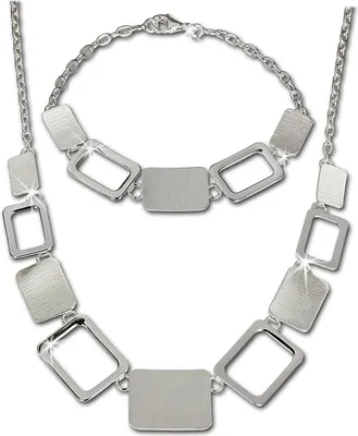 Productafbeelding van SilberDream collier- en armbandset voor dames, vierkant, mat zilver, model SDS411