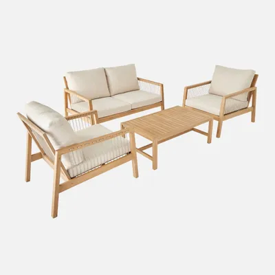 Produktbild von sweeek - Gartenmöbelset aus Holz und Seilbespannung 4 Personen Akazienholz - Beige
