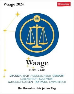 Produktbild von Waage Sternzeichenkalender 2024: Tagesabreißkalender. Tischkalender 2024 mit täglichem Horoskop. Kleiner Kalender mit täglichem Blick in die Sterne