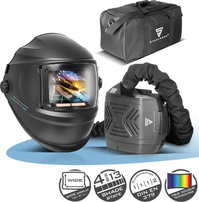 Produktbild von STAHLWERK Automatik-Schweißhelm 3-in-1 BOOSTER AIR mit Frischluftzufuhr, PAPR-System, True-Colour, autom. Abdunkelung DIN 4-13 optische Klasse 1/1/1/2