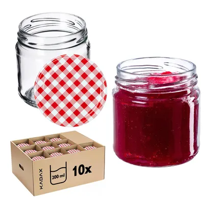 Obrázok produktu pre Zavarovacie poháre KADAX s viečkom "Lerma", zavarovacie poháre, 200 ml, viečko s červeným károvaným vzorom, 10 kusov