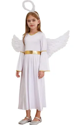 Produktbild von Mädchen Engelkostüm Größe 116 Cm – Weihnachtsengel Kleid mit Flügeln & Heiligenschein für Halloween, Karneval & Fasching