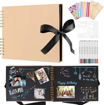 Produktbild von Fotoalbum Schwarz DIY Scrapbook 80 Seiten Groß Kinder Baby Hochzeit Geburtstag