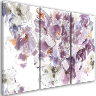Produktbild von Triptychon auf leinwand irisblüte 150x100 cm Feeby weiß wandbild bereit zum aufhängen