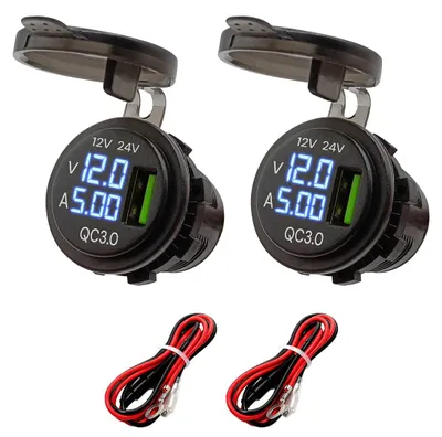 Produktbild von ProRide 12V USB Einbau-Steckdose QC3.0 mit Voltmeter & Amperemeter, 2 Stk.