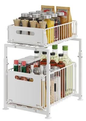Image de Organisateur d'évier organisateur de cuisine - 2 niveaux - Métal - Tiroirs extensibles - Sous l'évier
