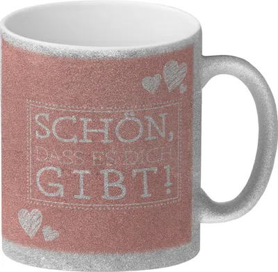 Produktbild von Schön, dass es dich gibt Glitzer-Kaffeebecher in pink mit Herzchen