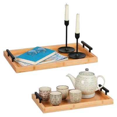 Bambus-Servierbrett-Set, 2 Tabletts, 7x50x30 & 7x43x26 cm