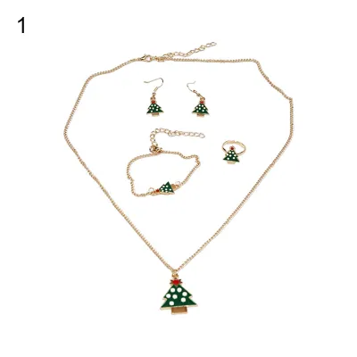 Produktbild von 4 Teile/satz Elch Anhänger Helle Farbe Halskette Ohrringe Ring Armband Set Legierung Rot Weihnachten Hut Mond Anhänger Schmuck Set Schmuck zubehör-1